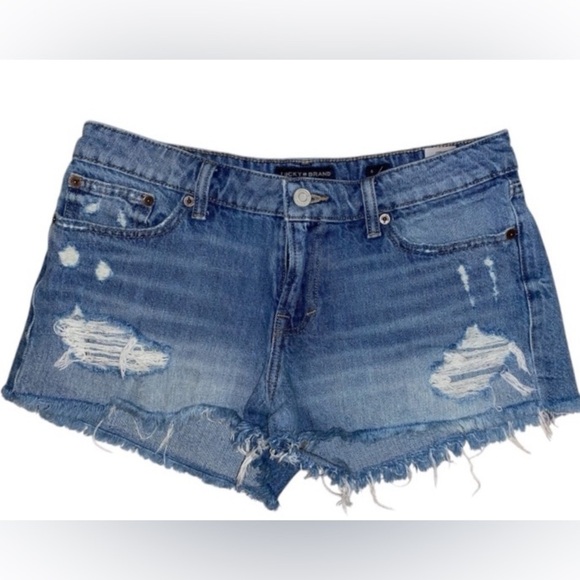 Lucky Brand “The Cutoff” Destroyed Denim Jean Shorts Medium Blue Size 6/28 - Picture 1 of 4